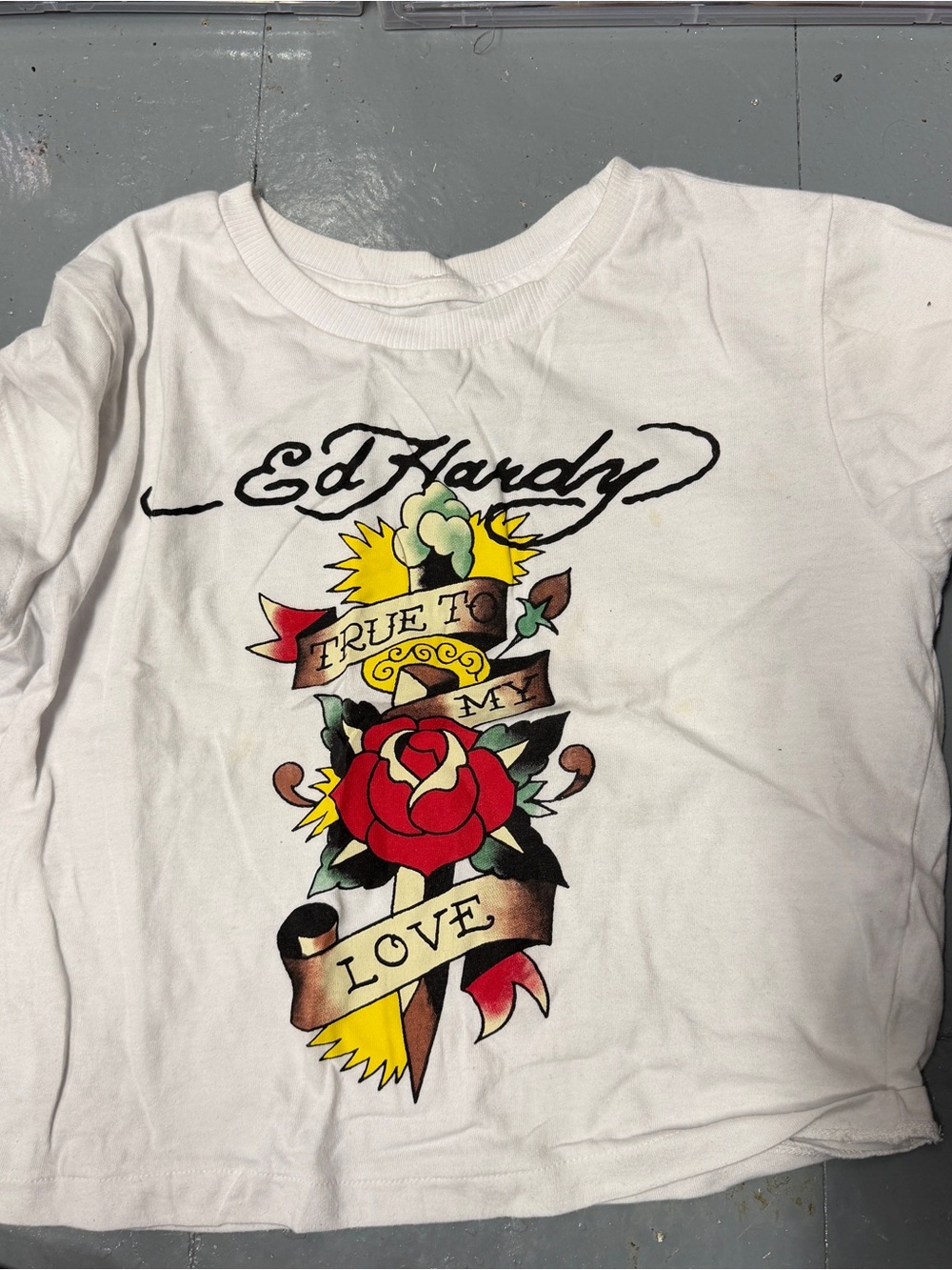 Ed Hardy Kids White Graphic Tee - "True to My Love" Rose Design